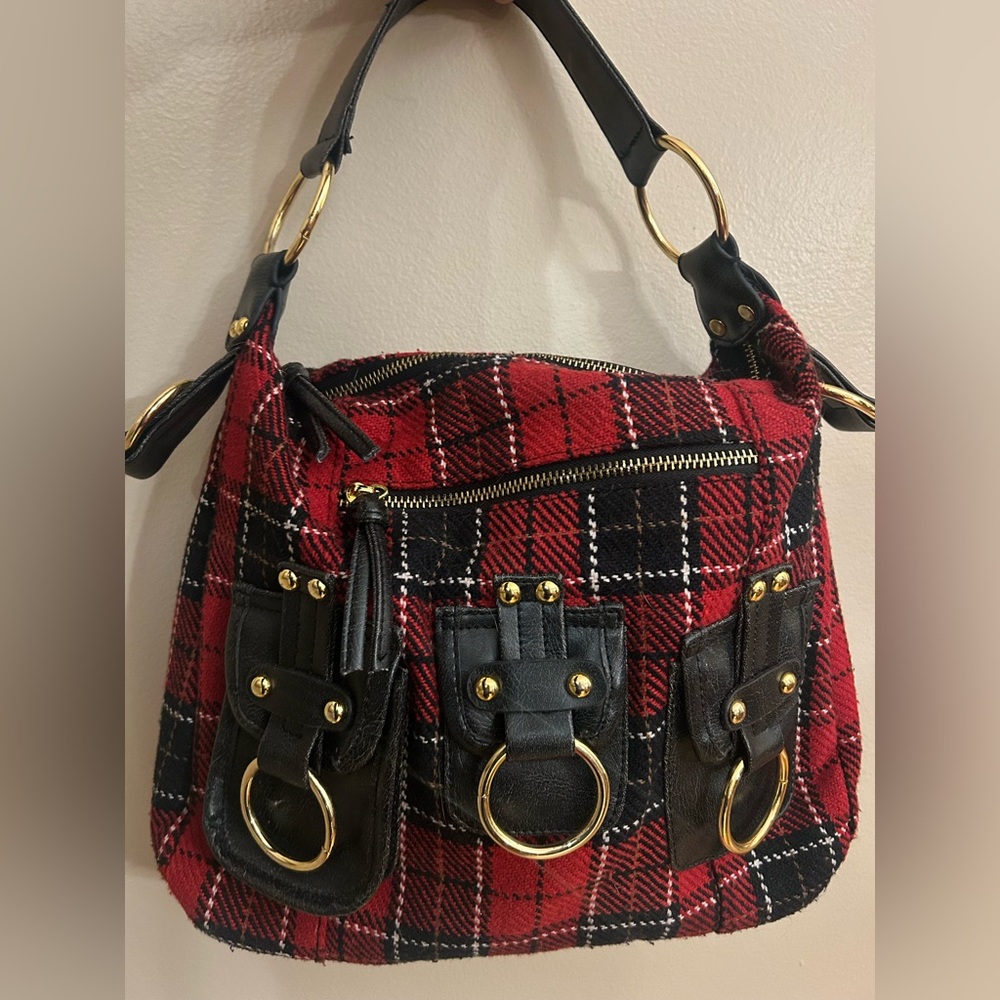 Tartan kilt fabric shoulder bag